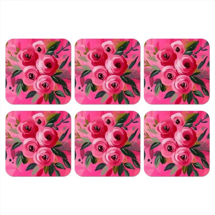Bloemen - Verf - Roze onderzetter kurk middel -3d