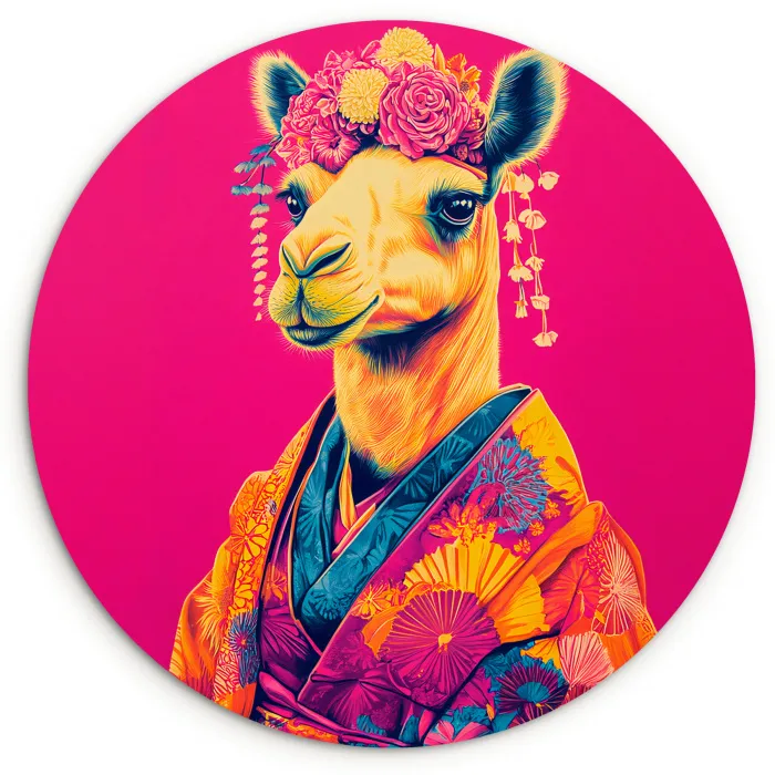 Kameel - Bloemen - Kimono - Waaiers Wandcirkel plexiglas klein -3d