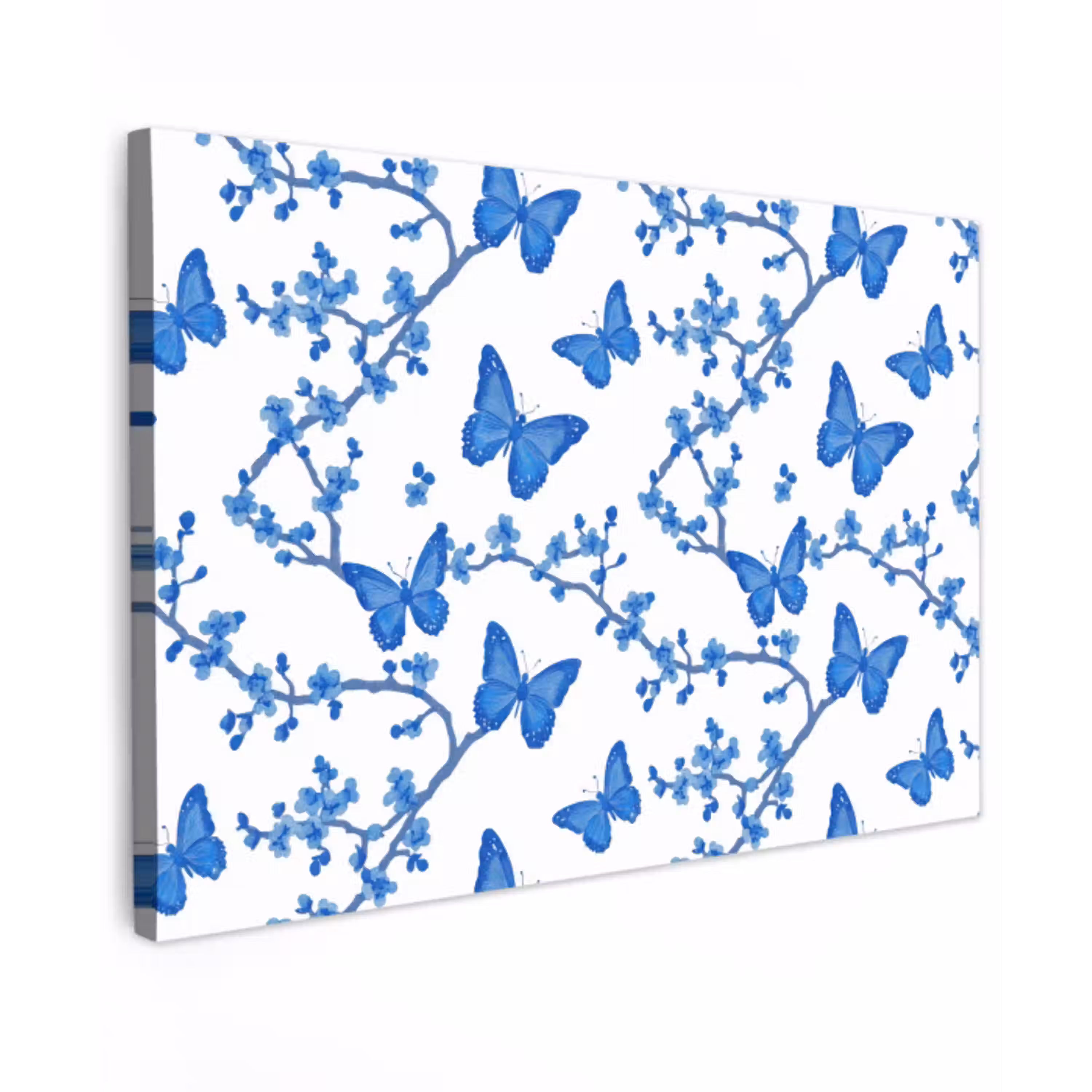 Vlinder - Bloemen - Blauw canvas 2cm klein 34 -z3d