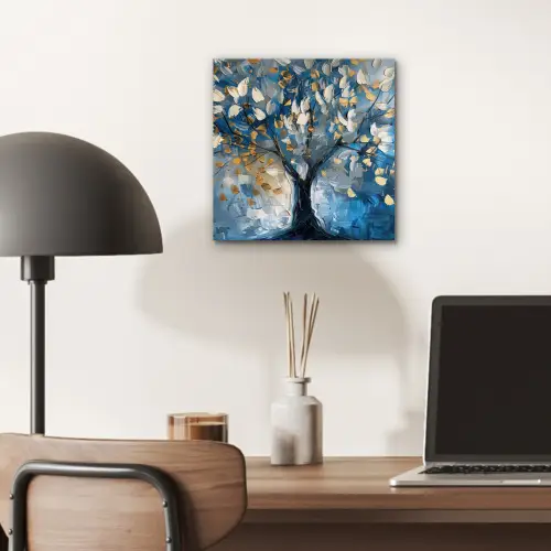 Boom - Blauw - Goud - Abstract aluminium wit klein -sfeer5