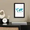 Wereldkaart - Blauw - Kleurrijk fotolijst zwart zonder passe partout klein -sfeer1