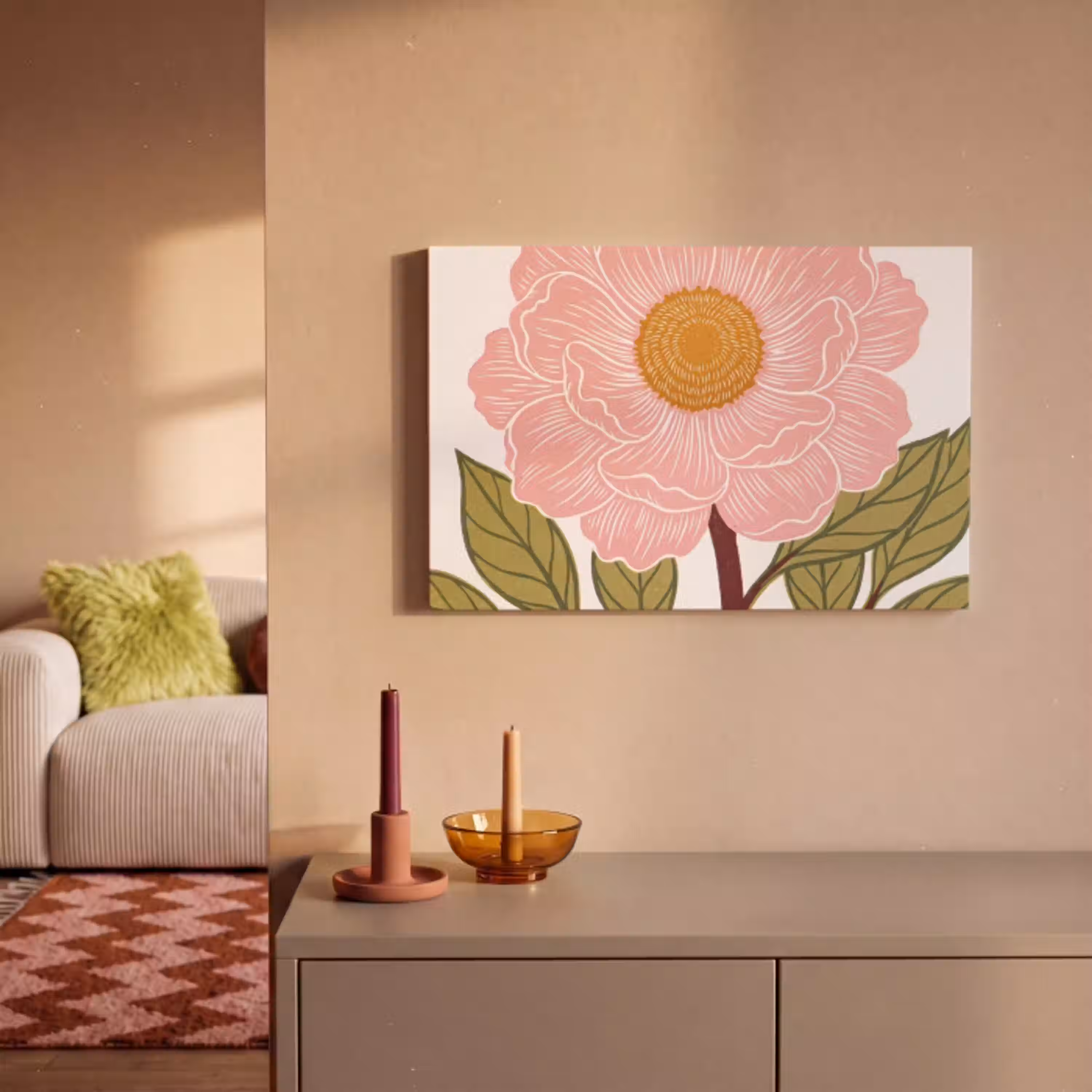 Bloemen - Roze - Illustratie canvas 2cm klein -sfeer1