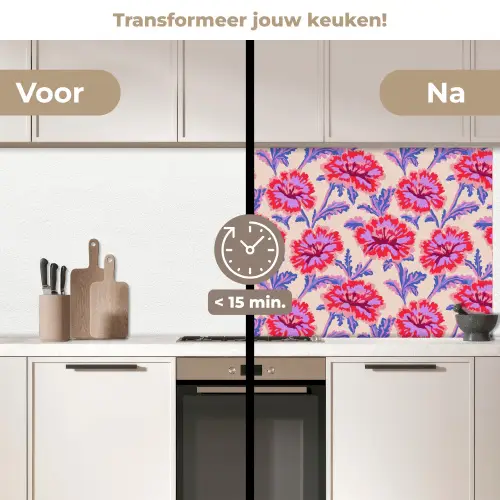 Bloemen - Patroon - Meerkleurig keuken achterwand 2 middel 871 -voor-na2_NL