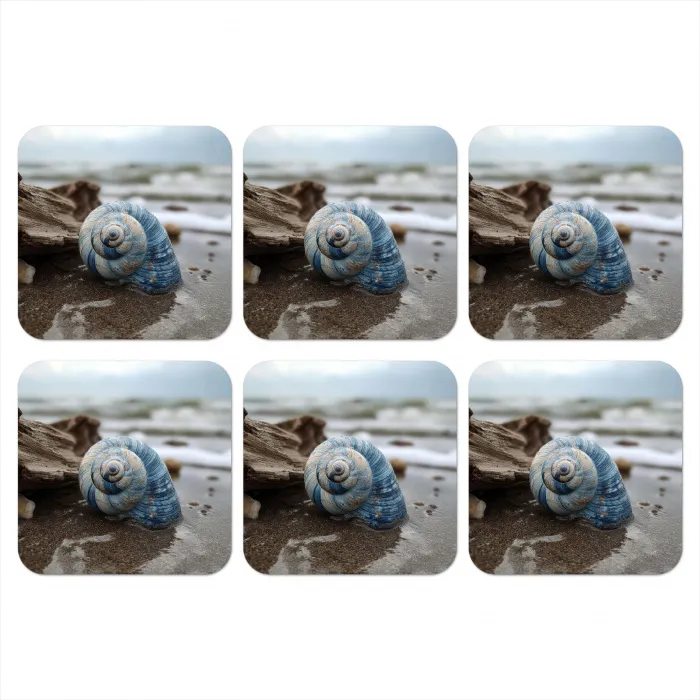 Schelp - Strand - Blauw - Zee onderzetter kurk middel -3d
