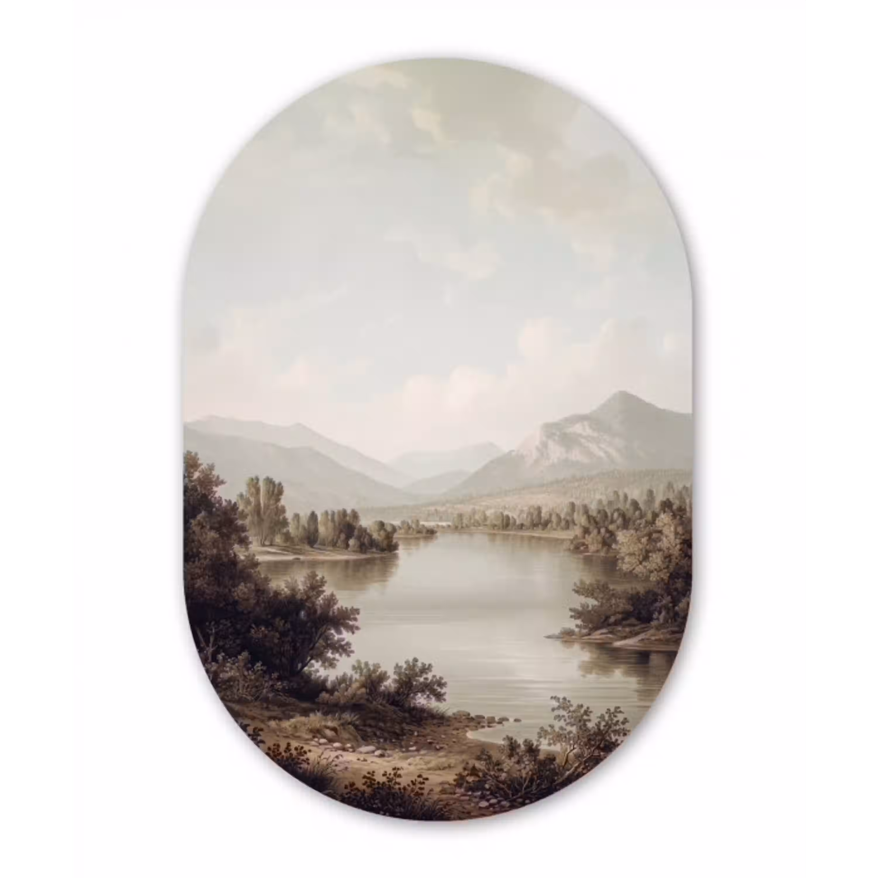 Klassiek - Landschap - Sereen Wandcirkel Ovaal Aluminium middel -3d