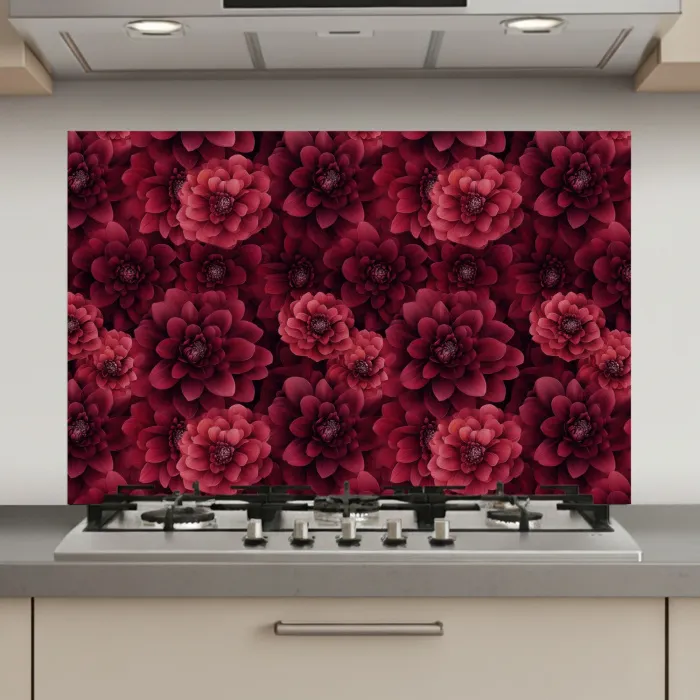 Dahlias - Bloemen - Rood keuken achterwand spatscherm klein 900 -3d_website