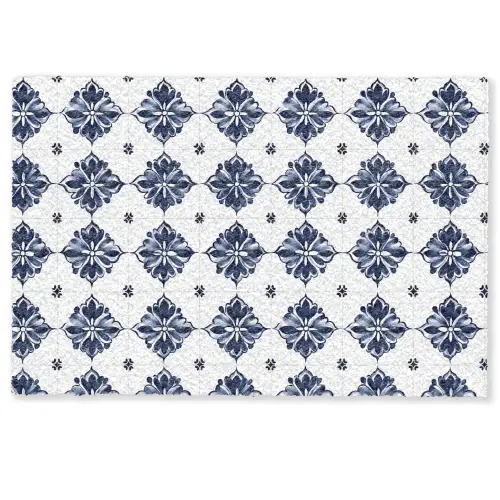 Tegelmotief - Blauw - Wit - Bloem Deurmat klein 898 -zkaufland3d