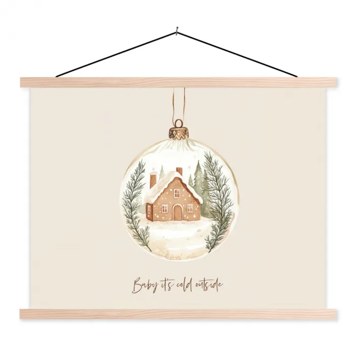 Quote - Winter - Kerst - Beige - Kerstbal textielposter latten blank klein -3d