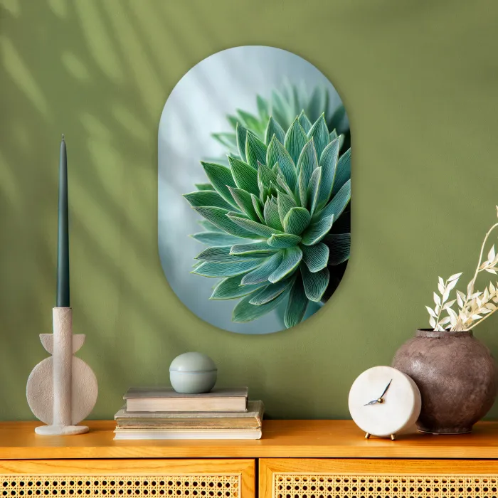 Vetplant - Bladeren - Groen - Wazig Wandcirkel Ovaal Forex klein -sfeer2