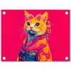 Kat - Kimono - Bloemen - Roze tuinposter los doek klein -3d