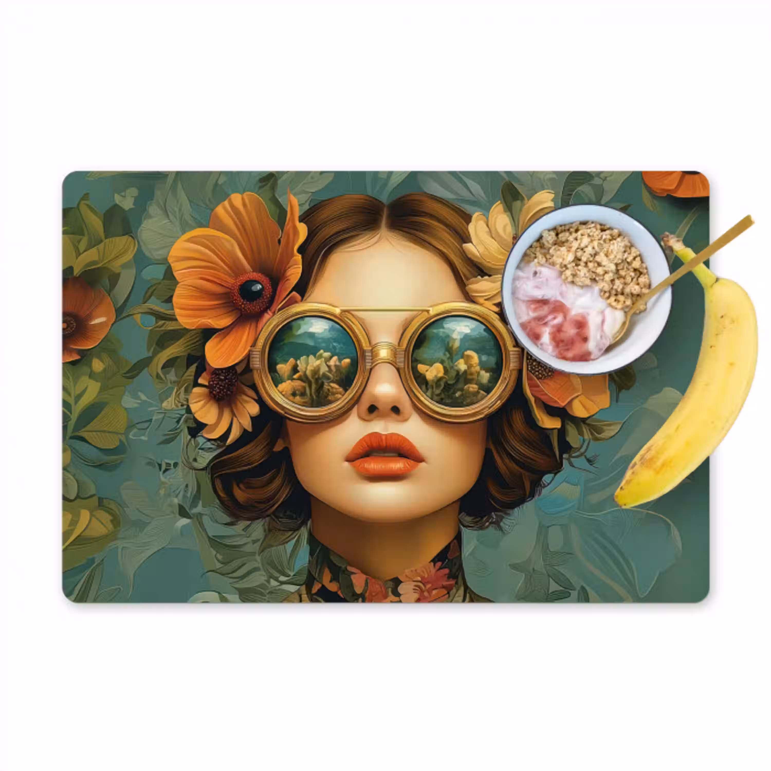 Vrouw - Bloemen - Vlinders - Natuur - Vintage Placemat vinyl groot -zzzproduct_Kitchenyeah-website
