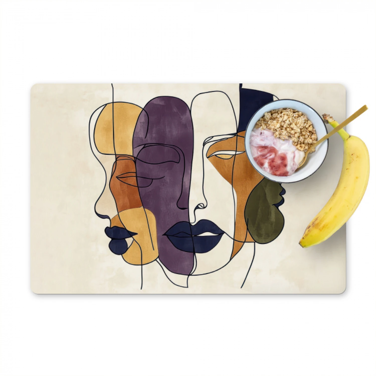 Abstract - Overlappende gezichten - Paars - Donkergroen Placemat vinyl groot -zzzproduct_Kitchenyeah-website