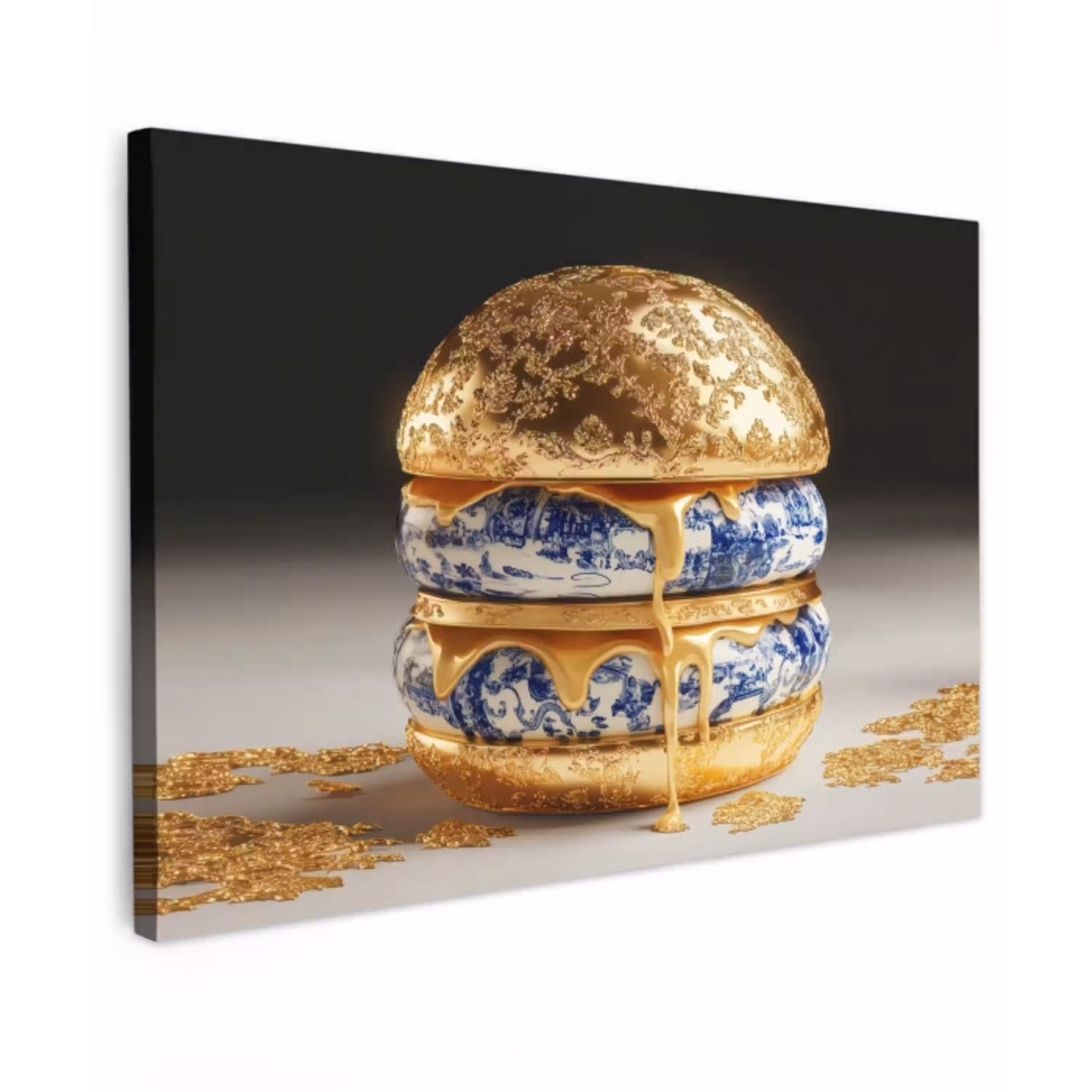 Delftsblauw - Goud - Burger Tuinposter op houten frame 2 cm dik klein -3d