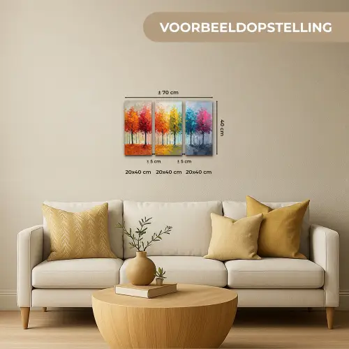 Bomen - Kleurrijk - Modern - Verflook Canvas - Meerluiken 3 luik klein -sfeer6-formaat