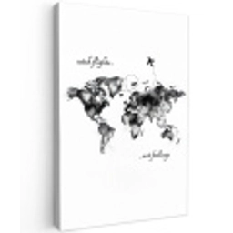 Zwart - Quote - Wereldkaart - Vliegen Tuinposter op houten frame 2 cm dik middel -3d