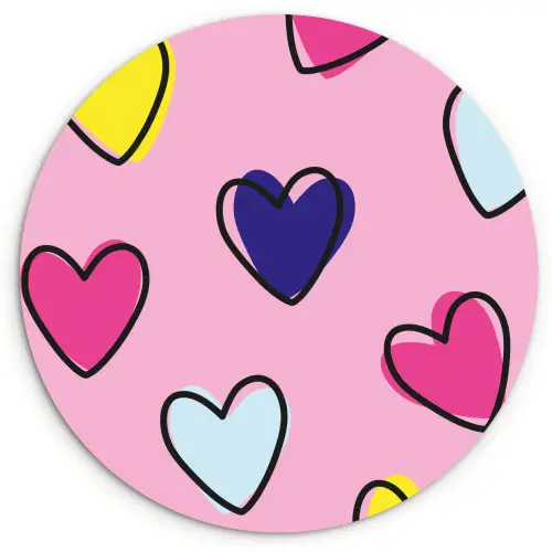 Hartjes - Valentijn - Patroon - Kleurrijk Wandcirkel kunststof plaat 5mm dik klein -3d