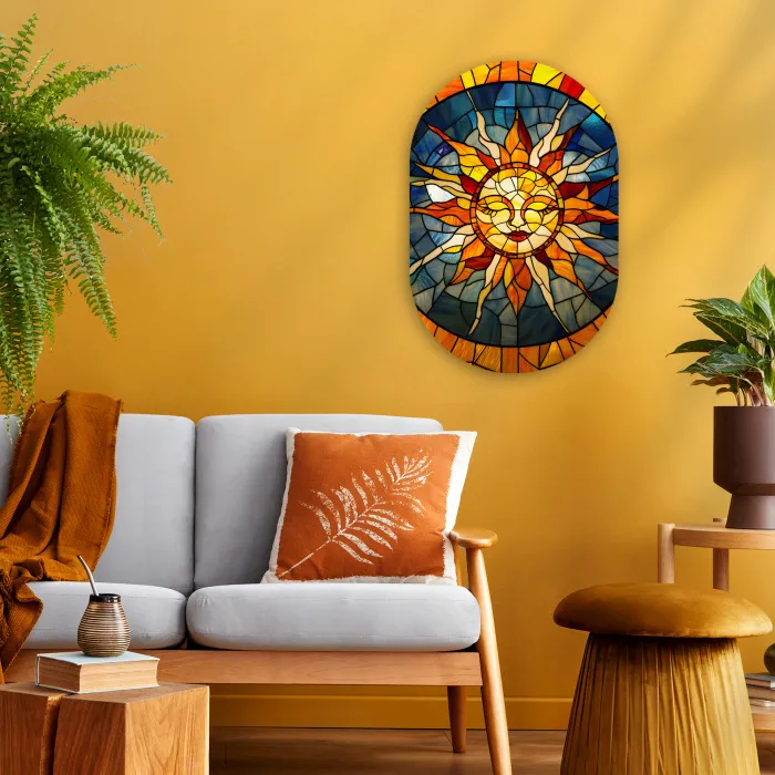 Mozaïek - Zon - Geel - Cirkel Wandcirkel Ovaal Forex klein -sfeer4
