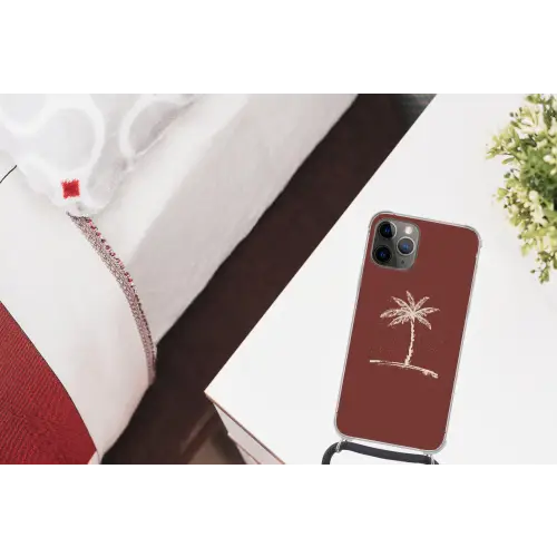 Palmboom - Beige - Rood - Tropisch Hoesje iPhone 12 Pro met koord klein -kamer