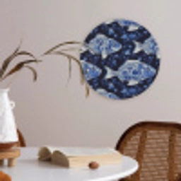 Vissen - Bloemen - Blauw Akoestische PET Vilt - Rond klein 838 -sfeer3