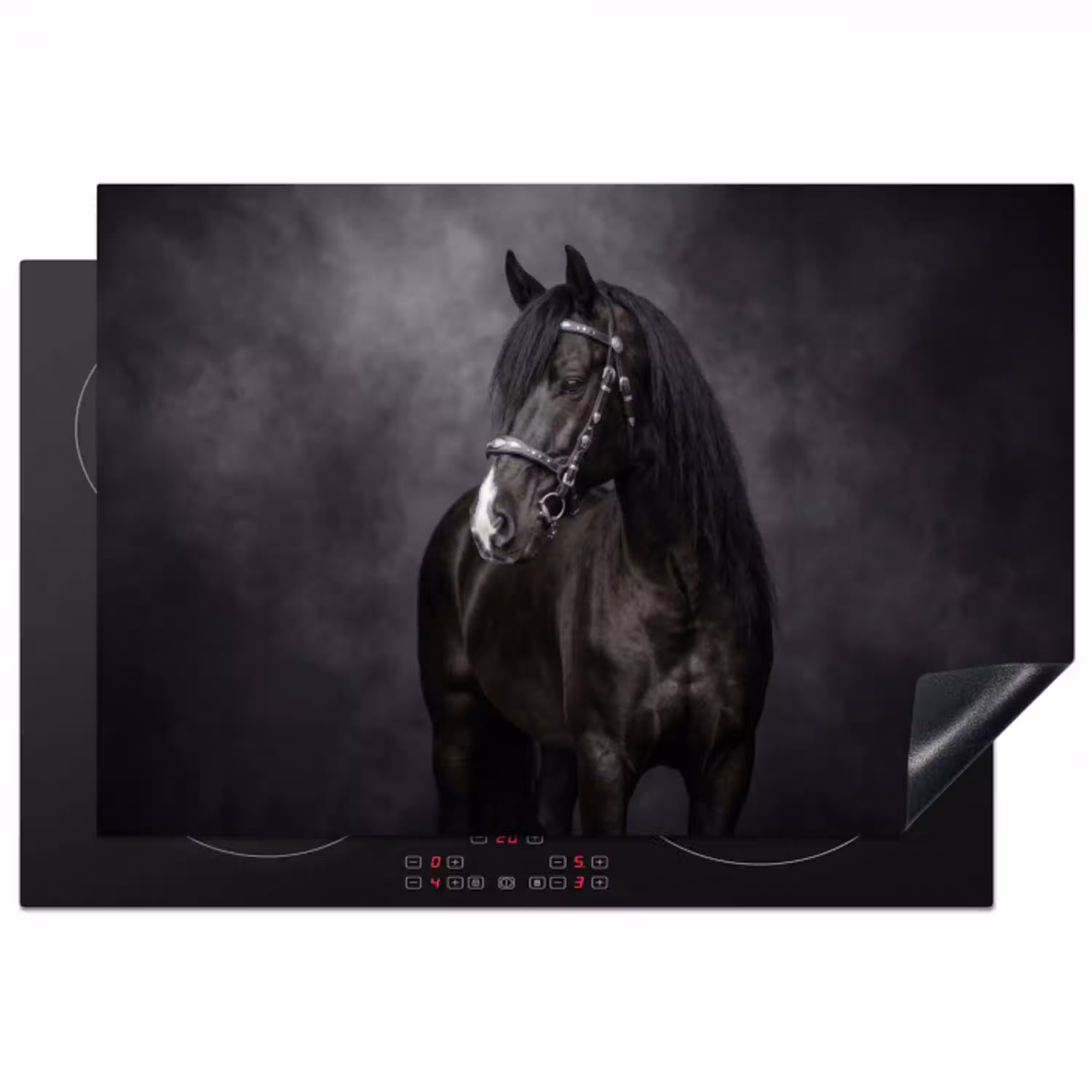 Portret - Paard - Zwart Inductie beschermer vinyl 3mm klein -3d