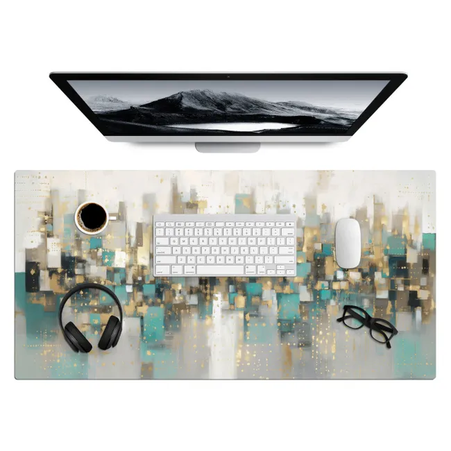 Desk Mat - Abstract - Blocks - Gold - Skyline