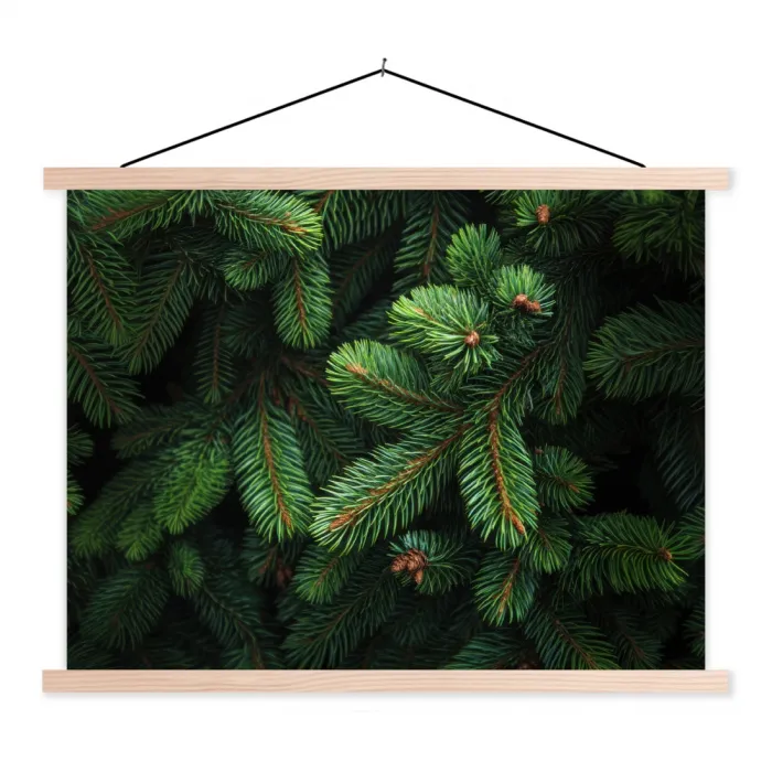 Sparrentakken - Knoppen - Naalden - Groen textielposter latten blank klein -3d