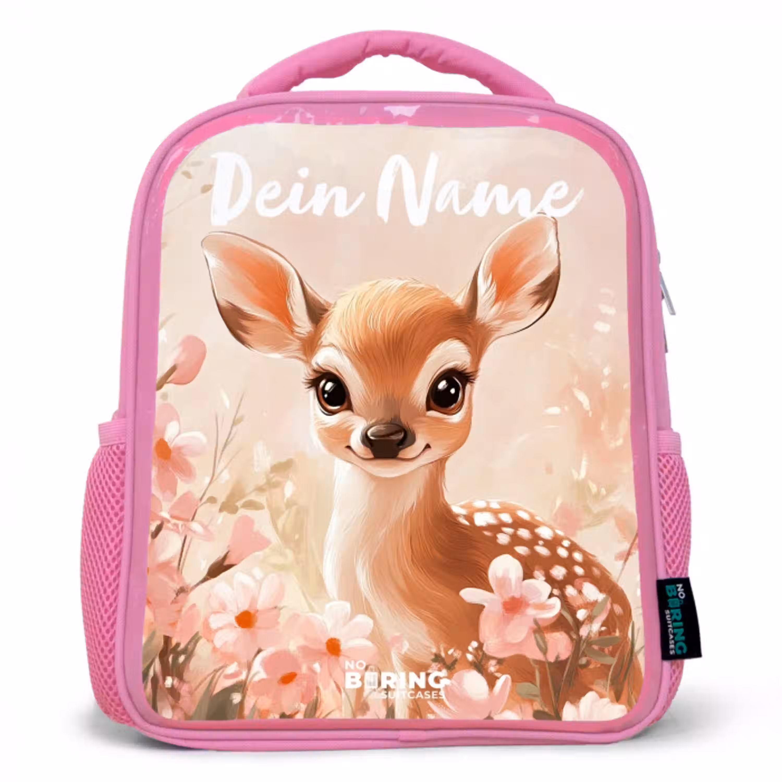 Hertje - Bloemen - Stippen - Roze Kinderrugzak - Roze middel -3d
