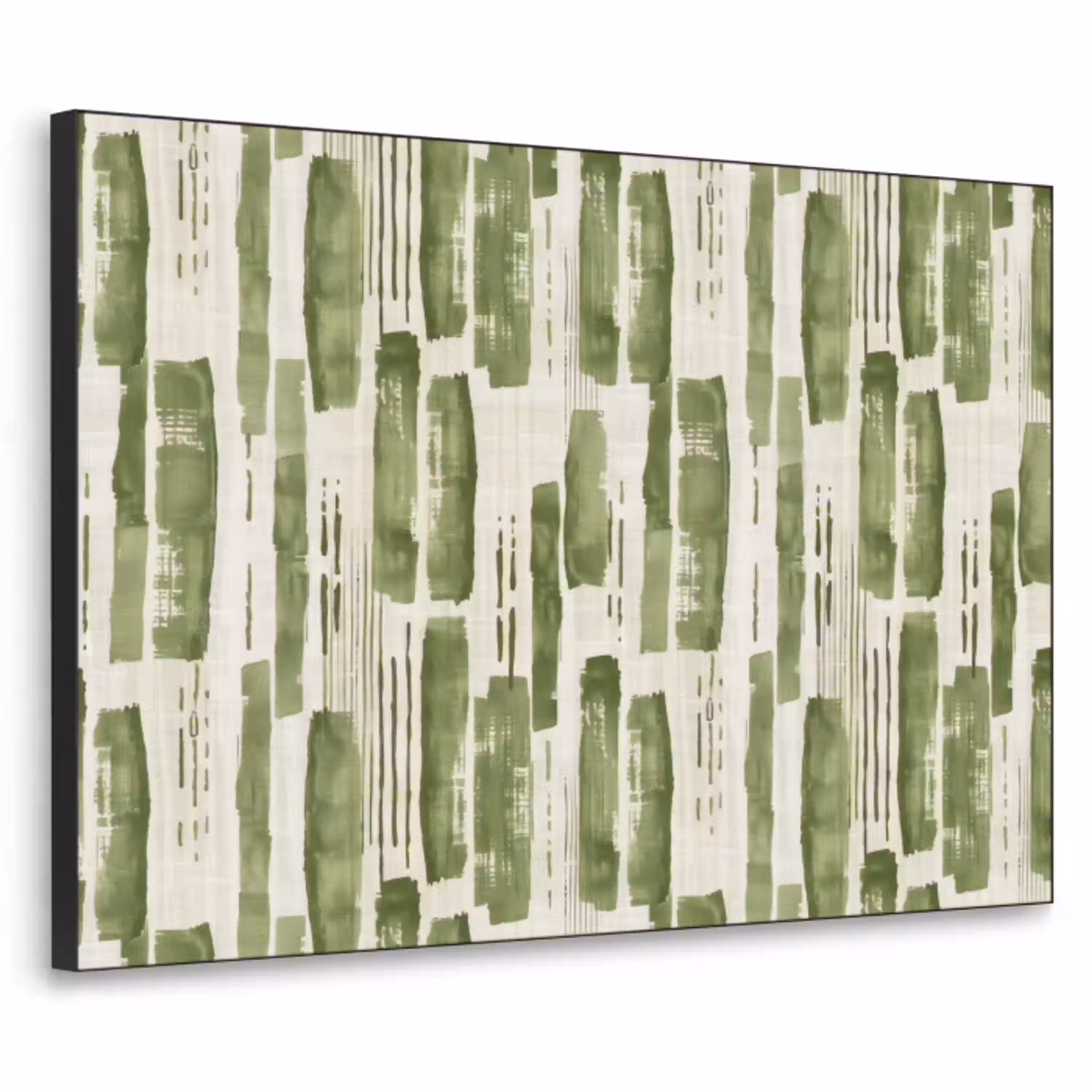 Groen - Abstract - Penseelstreken - Linnen - Patroon Textielframe zwart klein 947 -3d
