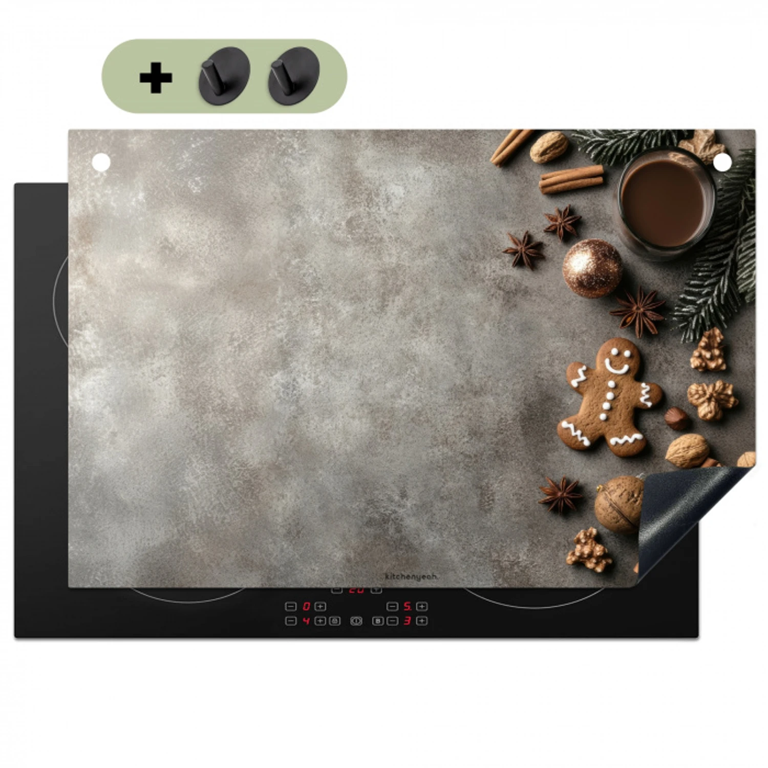 Winter - Kerst - Beton - Gingerbread man Inductie beschemer met haakjes klein -3d