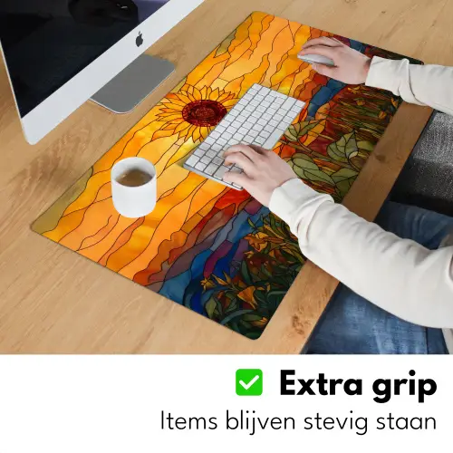 Zonnebloem - Mozaïek - Zonsondergang - Geel Muismat XXL klein -sfeer3