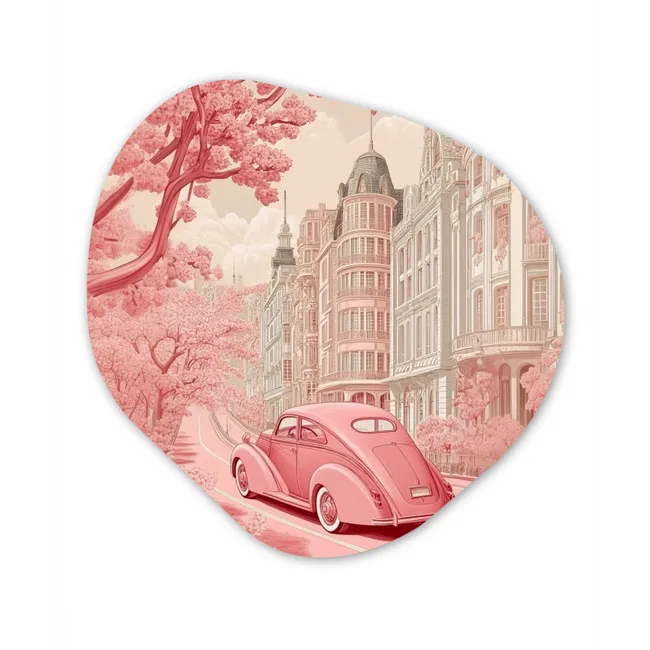 City - Car - Pink Wandcirkel Organisch Forex 3mm klein -3d