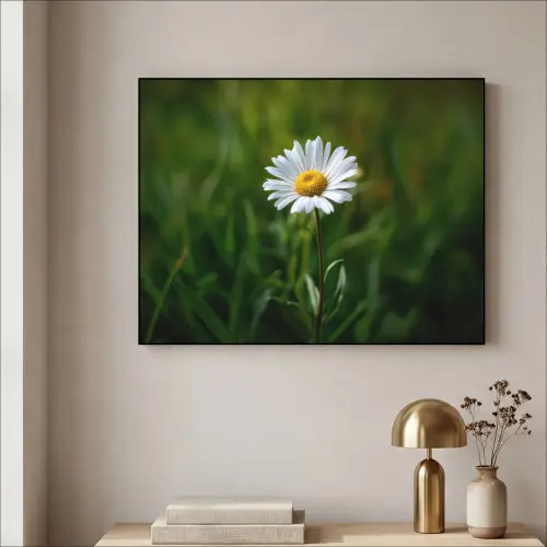 Wit - Madeliefje - Bloem - Gras Textielframe - compleet frame klein -sfeer2