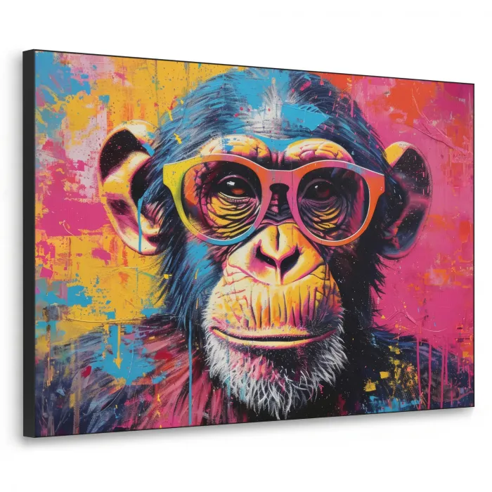 Graffiti - Chimpansee - Aap - Bril - Kleurrijk Textielframe zwart klein -3d