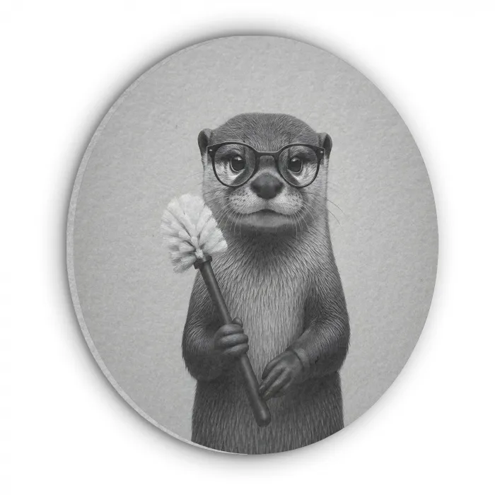 Otter - Wc-borstel - Bril - Zwart - Wit Akoestische PET Vilt - Rond klein -3d