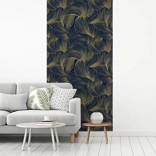Abstract - Lijnen - Blauw - Goud fotobehang vinyl groot 64 -woonkamer
