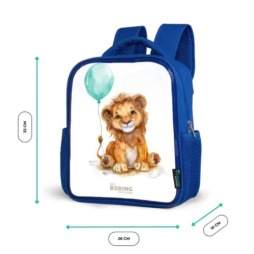 Leeuw met blauwe ballon Kinderrugzak - Blauw middel -productfoto_formaten