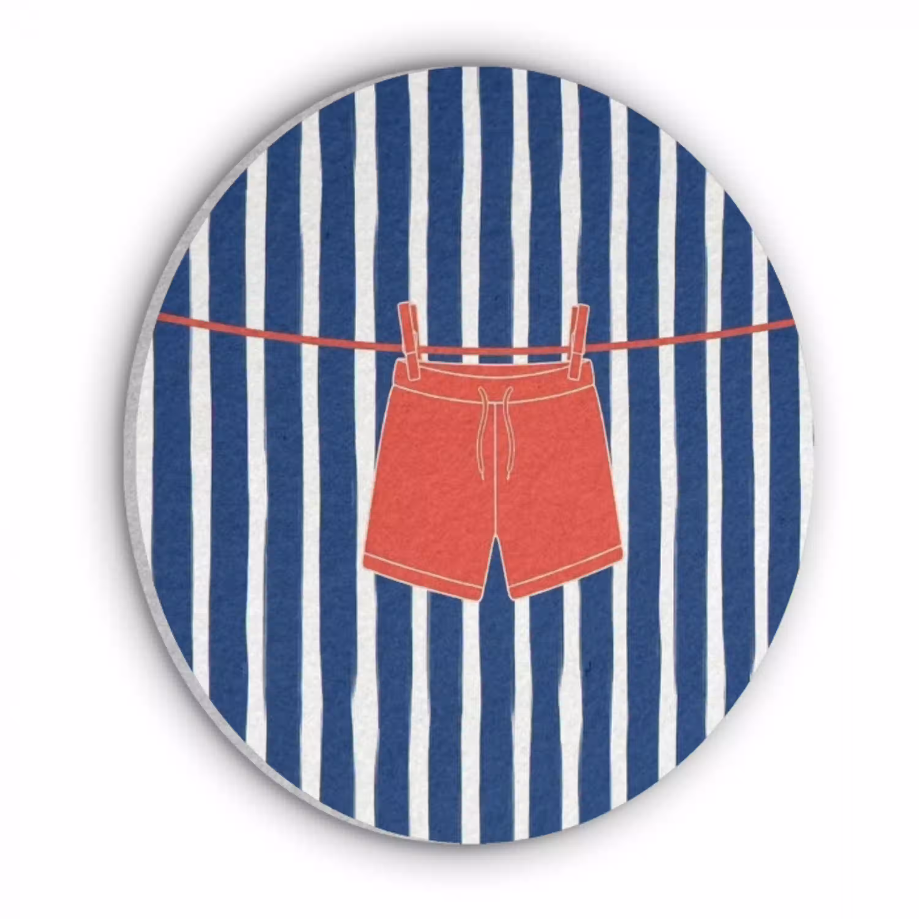 Shorts - Waslijn - Zomer - Illustratie - Rood Akoestische PET Vilt - Rond klein -3d