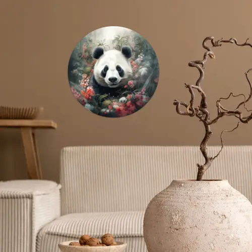 Panda - Wilde dieren - Bloemen - Natuur Wandcirkel behangsticker klein -sfeer1