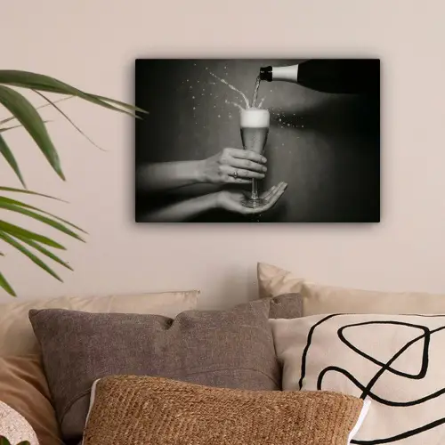 Champagnefles - Glas - Minimalistisch - Spetters canvas 2cm klein -sfeer1