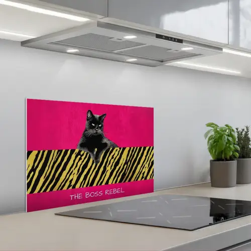 Kat - Baas - Roze - Tijgerprint keuken achterwand spatscherm klein -3d_schuin
