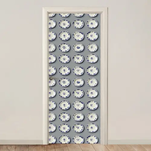 Borden - Bloemen - Blauw - Wit deurposter klein 289 -3d_beige