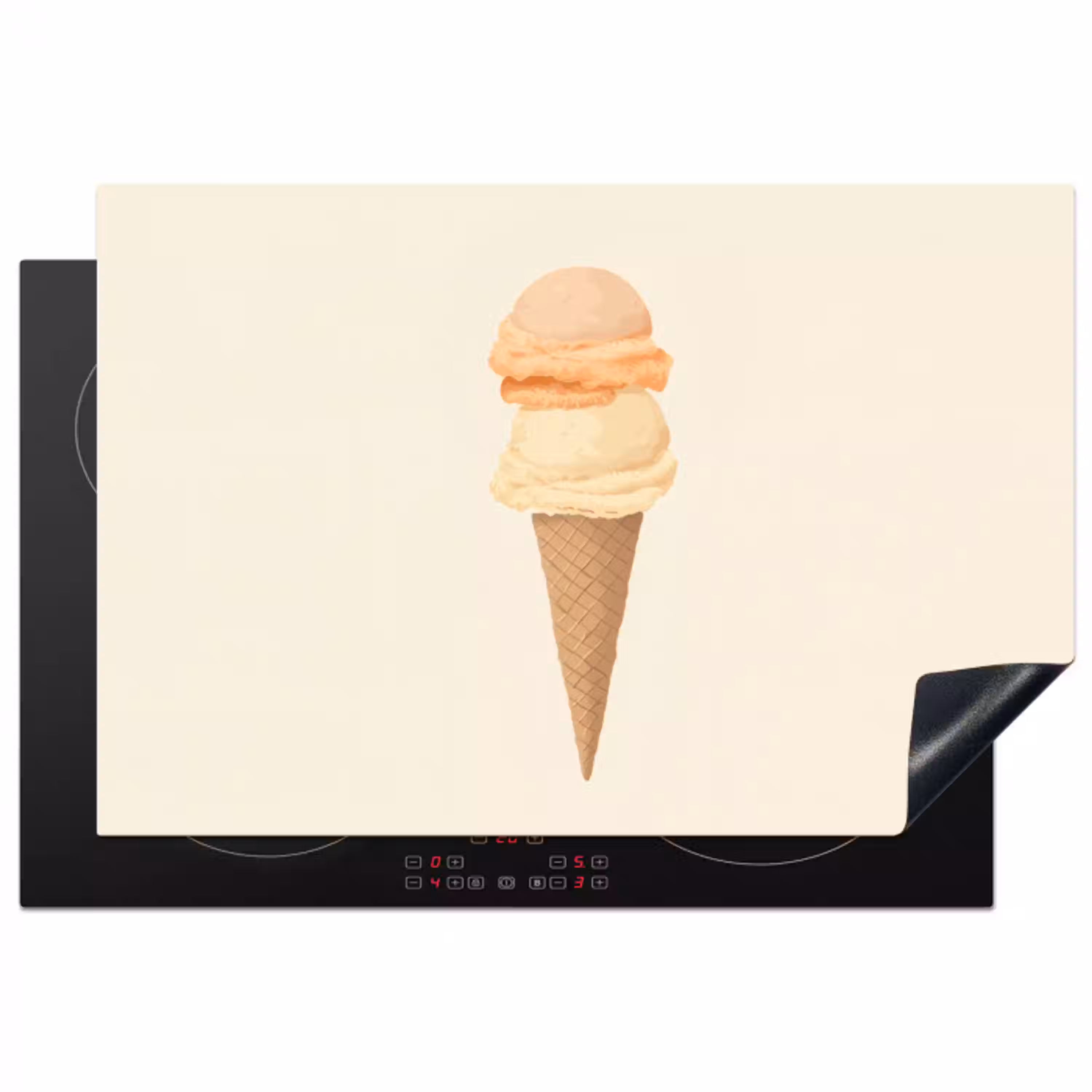 Minimalistisch - Schepijs - Hoorntje - Beige Inductie beschermer vinyl 3mm klein -3d
