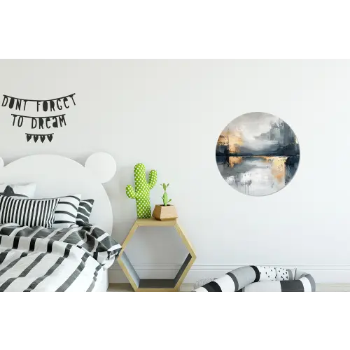 Kunst - Grijs - Goud - Abstract Wandcirkel aluminium klein -kinderkamer