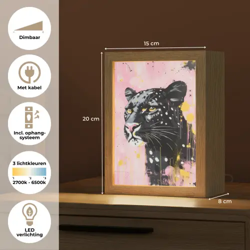 Zwart - Panter - Roze - Abstract Light Box met kabel (Tafellamp) klein -USP_NL