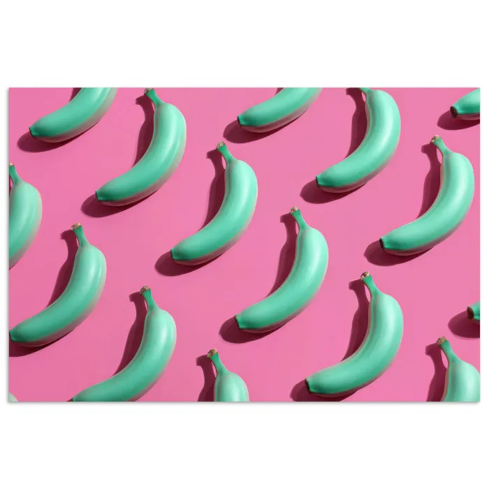 Bananen - Patroon - Blauw - Roze poster papier klein -3d