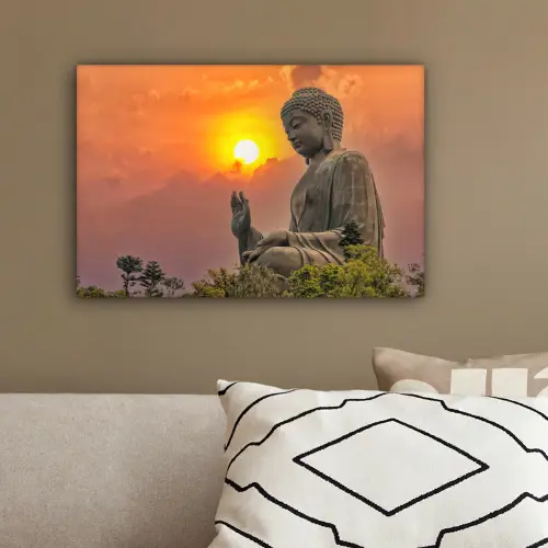 Buddha - Zonsondergang - Boeddha beelden - Planten canvas 2cm klein -sfeer3