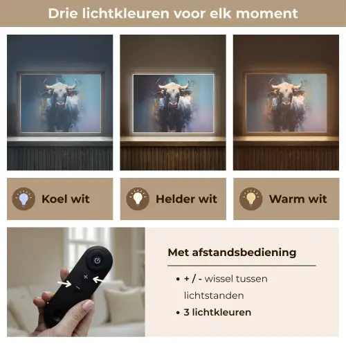 Stier - Zwart - Abstract - Horens Light Box met batterij (Wandlamp) middel -USP_lichtkleurNL