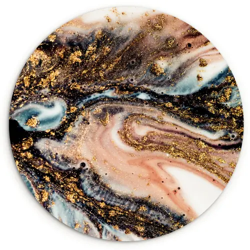 Marmerlook - Goud - Zwart - Glitter - Chic Wandcirkel kunststof plaat 5mm dik klein -3d
