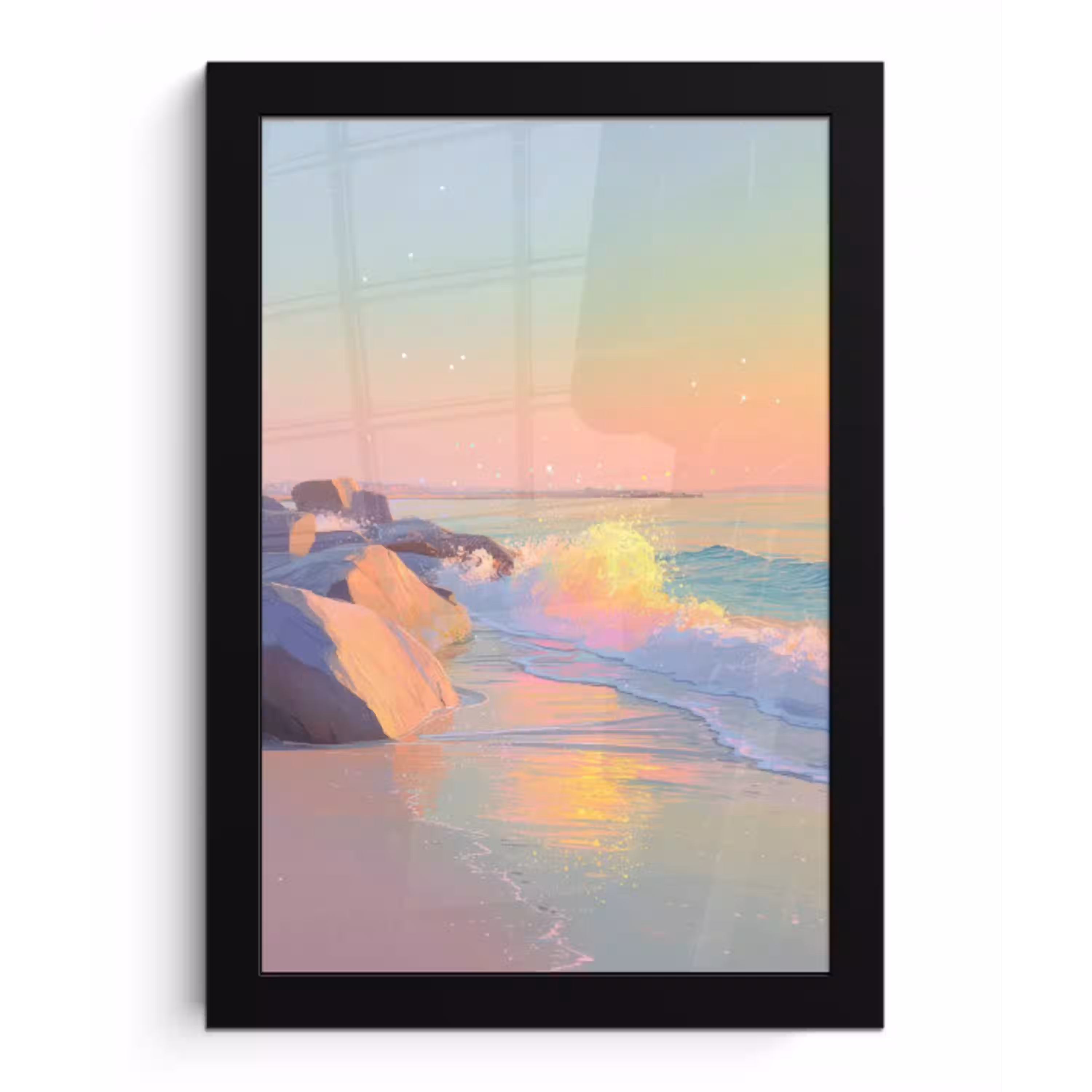 Zomerlicht - Strand - Fonkelende accenten fotolijst zwart zonder passe partout klein -3d