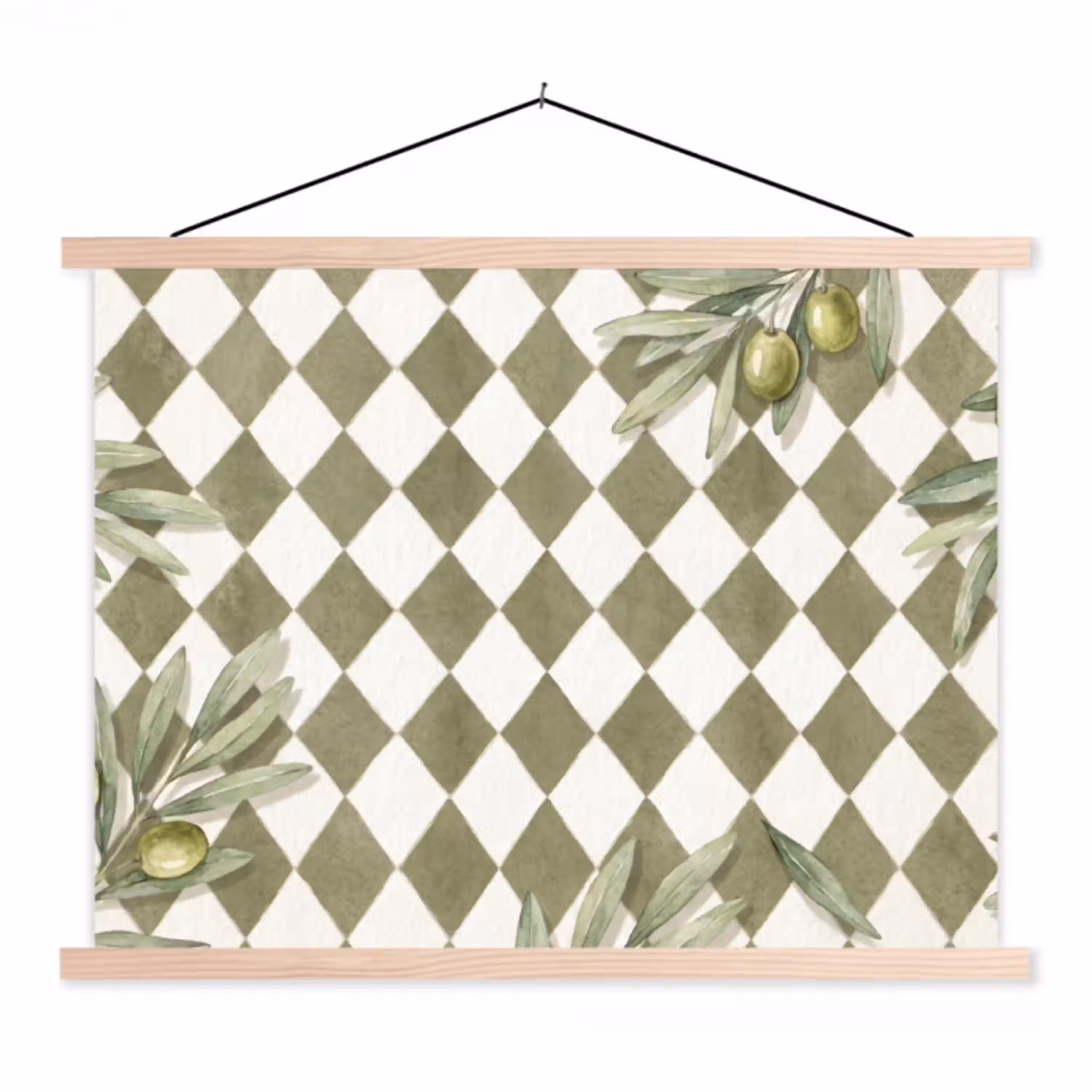 Plant - Olijftakken - Waterverf - Mediterraan - Groen textielposter latten blank klein -3d